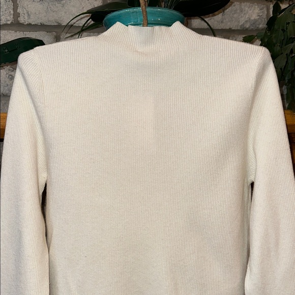 Mango XL Ivory Fine Knit Ribbed Mock Neck Mini Button Front Wool Blend Cardigan - Picture 10 of 16